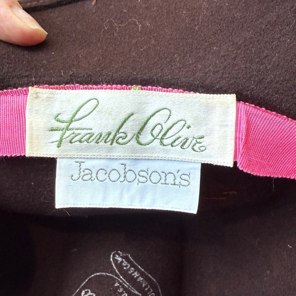 Frank Olive Jacobson's Brown Wool Fedora Hat with Brush Accent Vintage - Picture 4 of 6